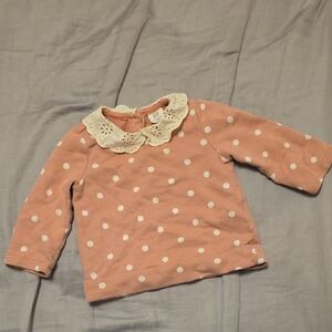 GAP Pink Kids Blouse with White Polka Dots and Lace Collar